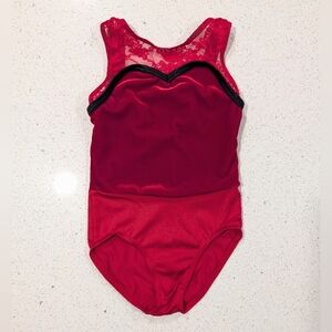 CHRISTMAS RED Weissman SMALL Gymnastics Ballet Dance leotard Holiday Leo W/ LACE
